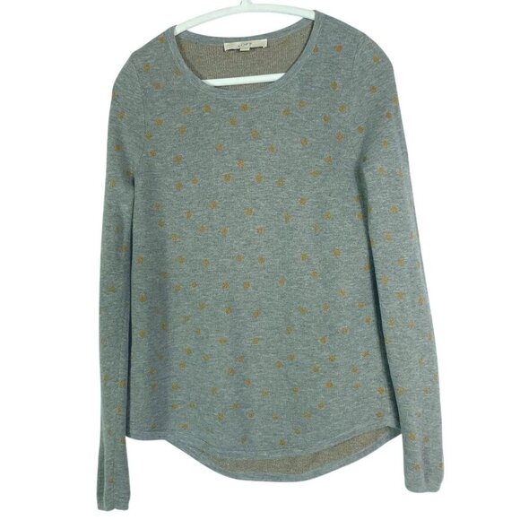 LOFT Gray Knit Pullover Sweater with Gold Foil Polka Dots, Medium - Picture 1 of 7